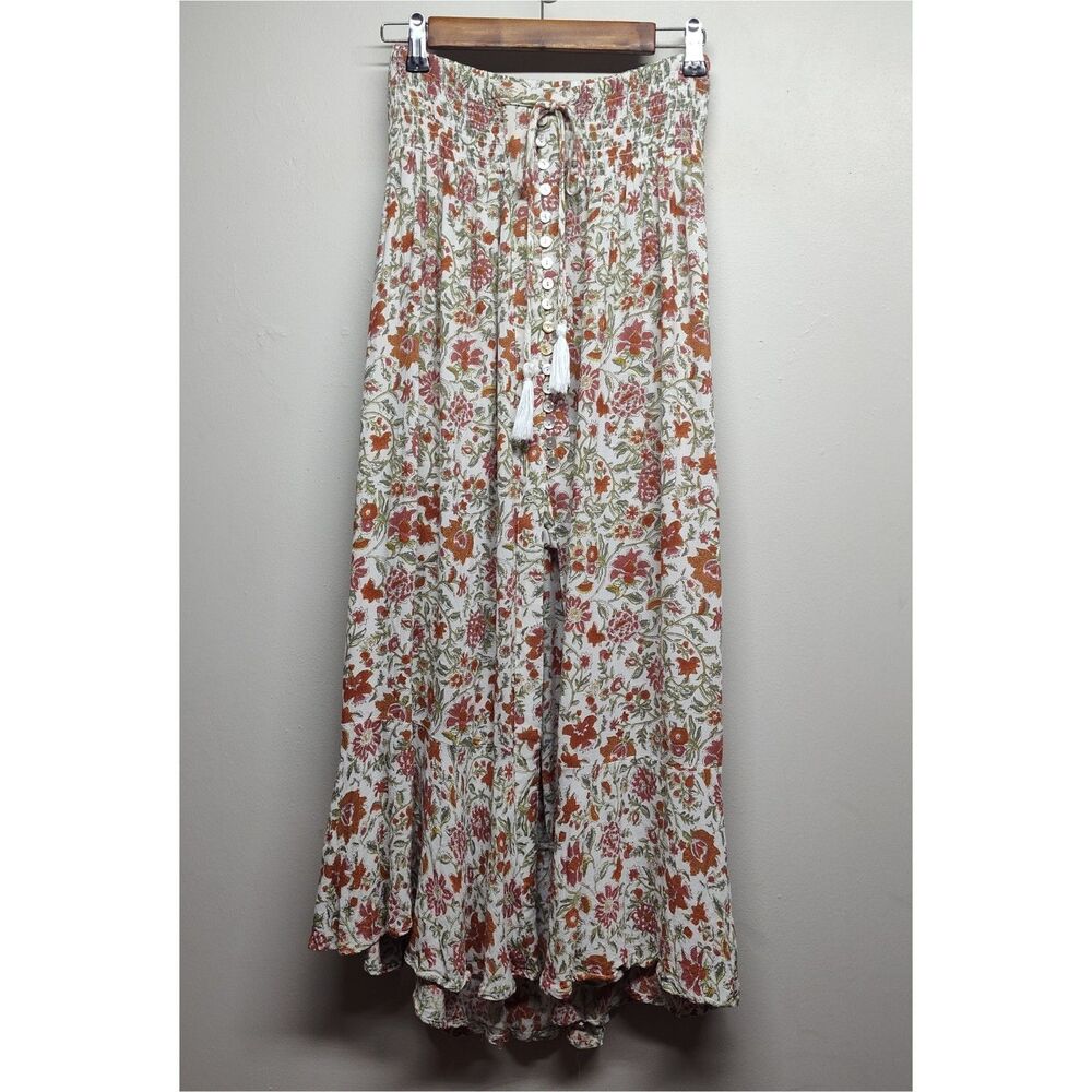 Rachel Zoe Maxi Skirt Women S Cream Orange Floral Bohemian Cottagecore Romantic